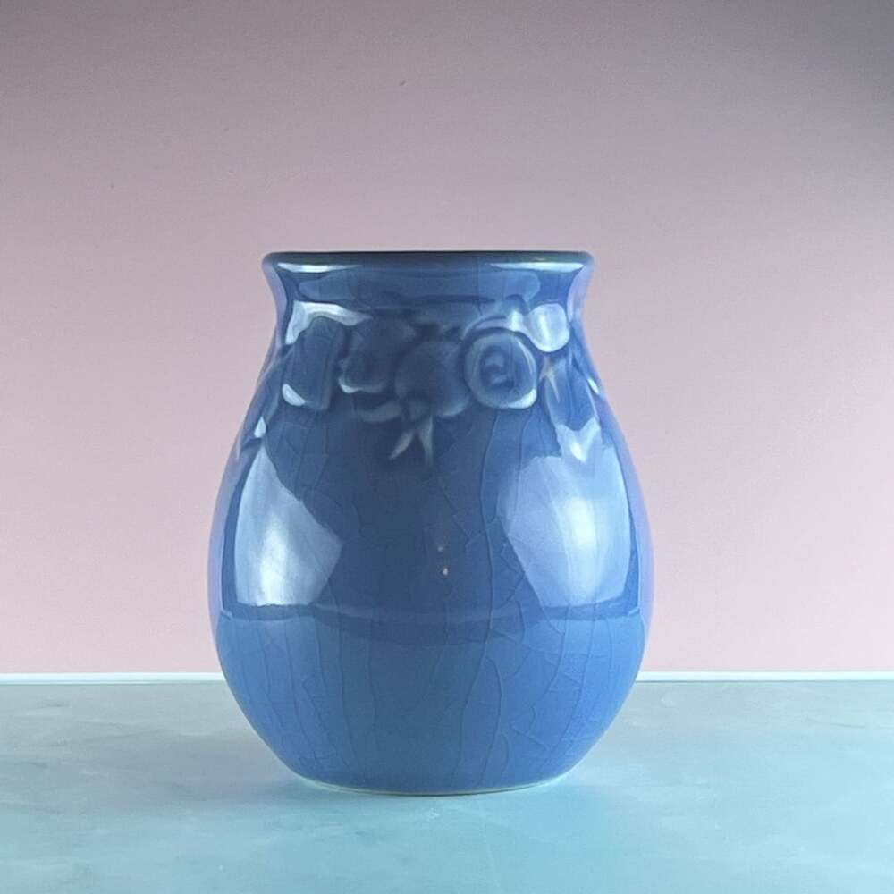 Rookwood Pottery Vase 2122 Blue Berry Leaf Relief Art Pottery